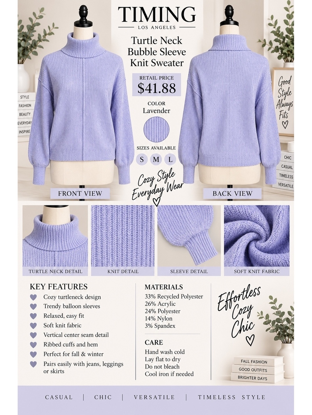 Timing Los Angeles Lavender Turtle Neck Sweater